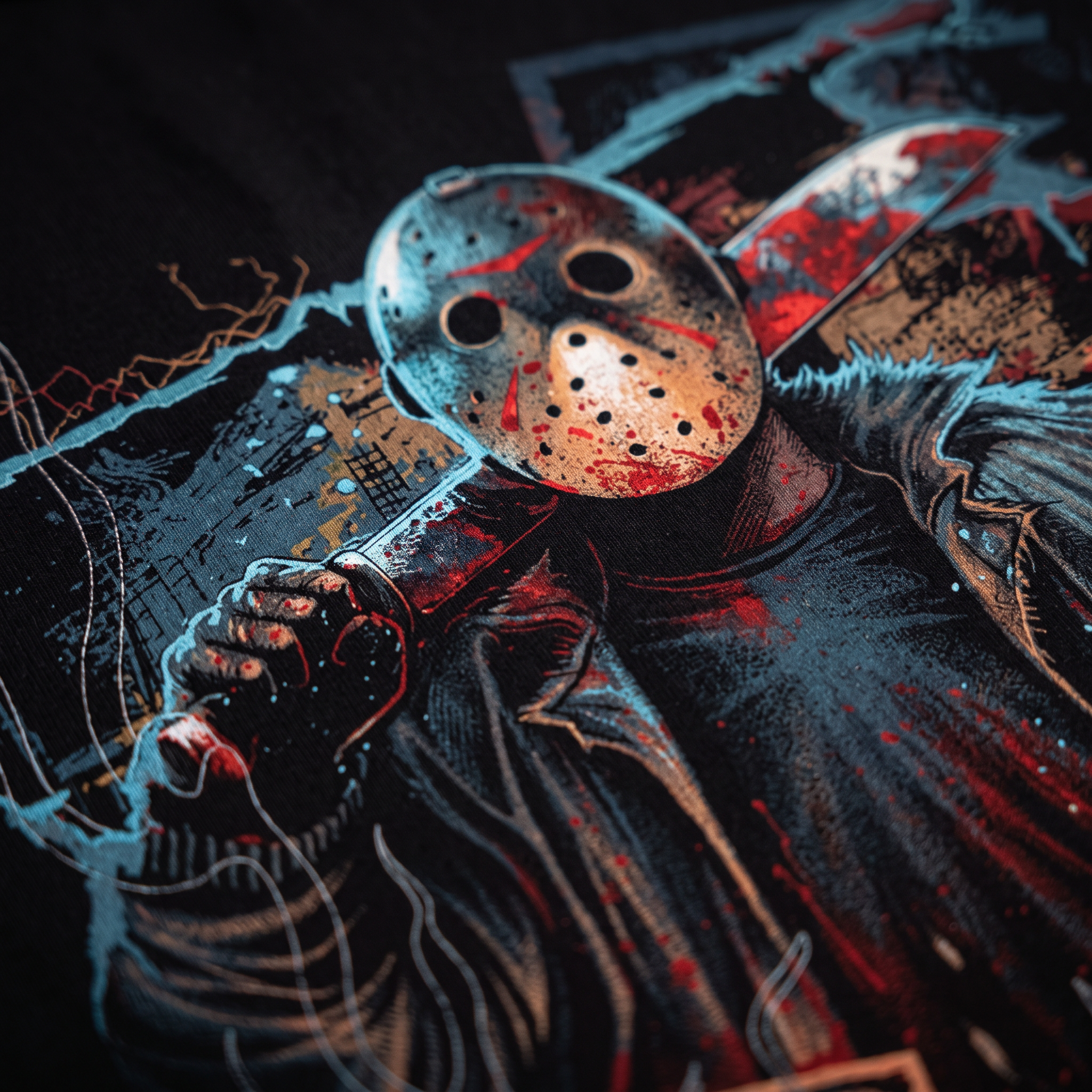 Crystal Lake Killer tee print close-up