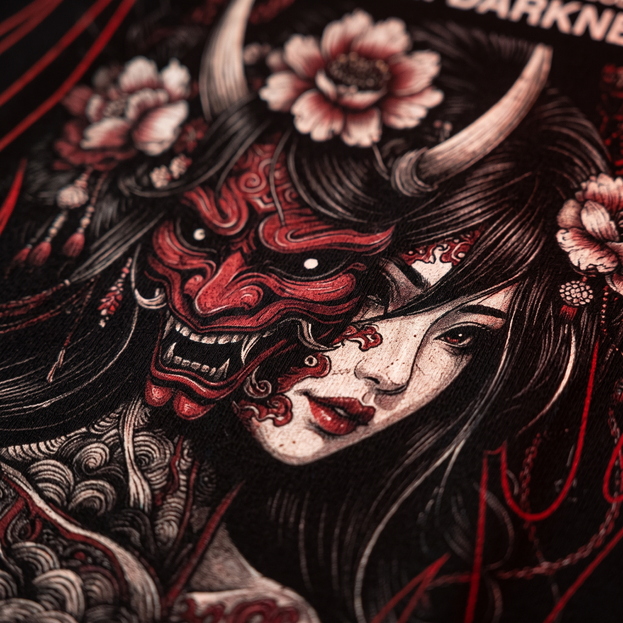 Close-up of the Scarlet Hannya print